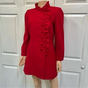 Red Ruffled Coat Size 8 TAHARI Levine Isabella DeMarco